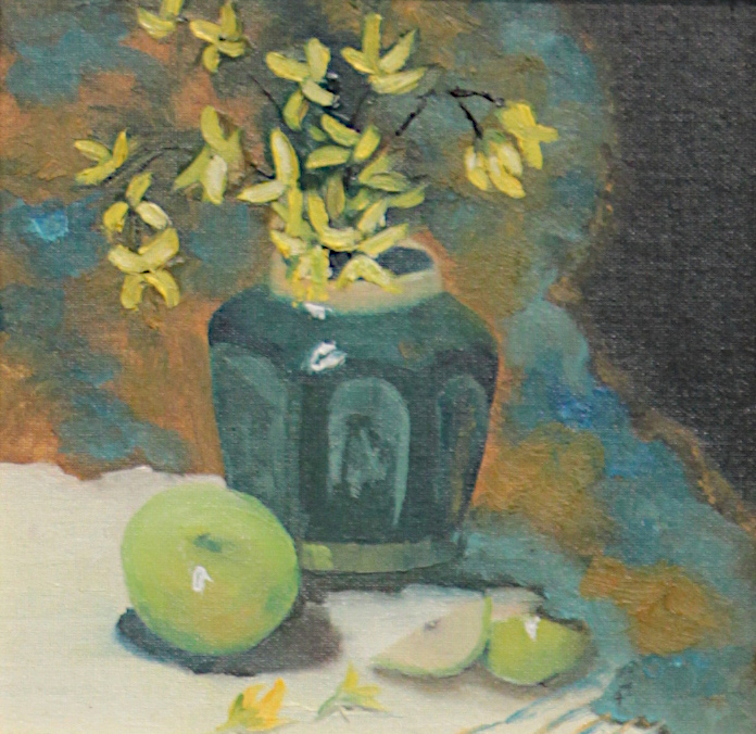 Frieswick, Carol, "Forsynthia and Green Apples", Oil, $250