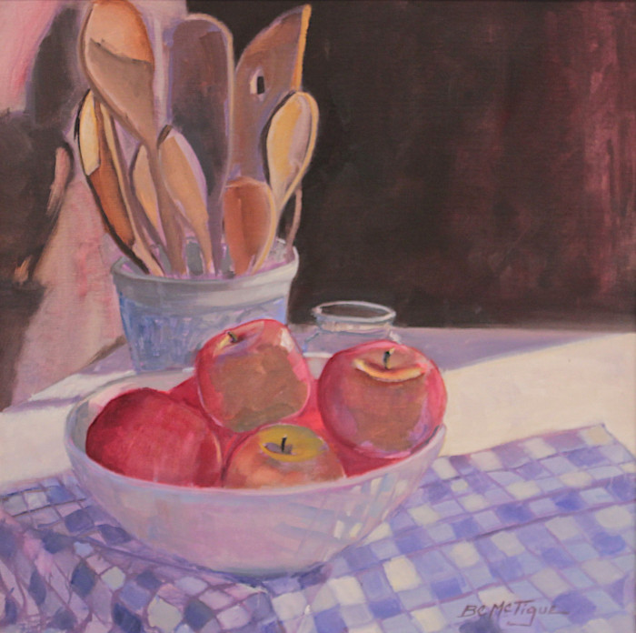 McTigue, Bernard, "Bowl of Apples and Wooden Spoons", Oil, $1,400