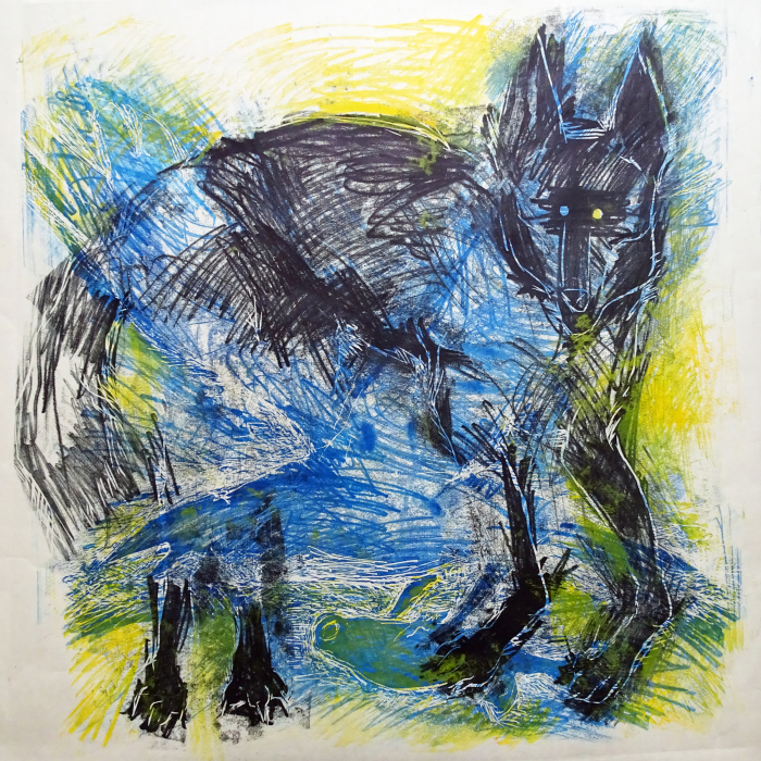 Cantrell, Helen, "The Fisher Wolf", Woodcut, $1,500