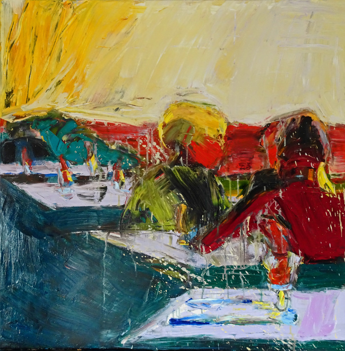 Cantrell, Helen, "Three Friends, Terrace Sunset", Oil on Canvas, $4,000