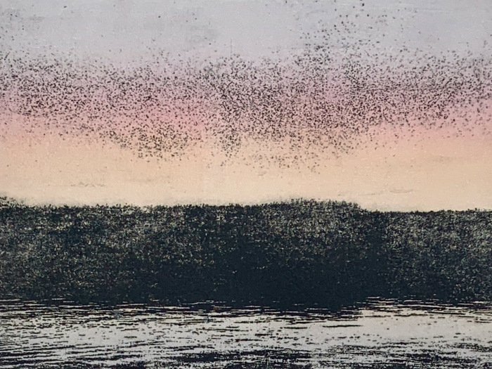 DeMeo, Kathleen, "Swallows Gather Over Goose Island", Monoprint, $325
