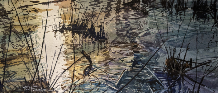 Loescher, Paul, "Marsh Ice", Watercolor, $1,400