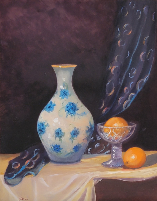 O'Brien, Jeanne, "Blue Rose Vase", Oil, $525