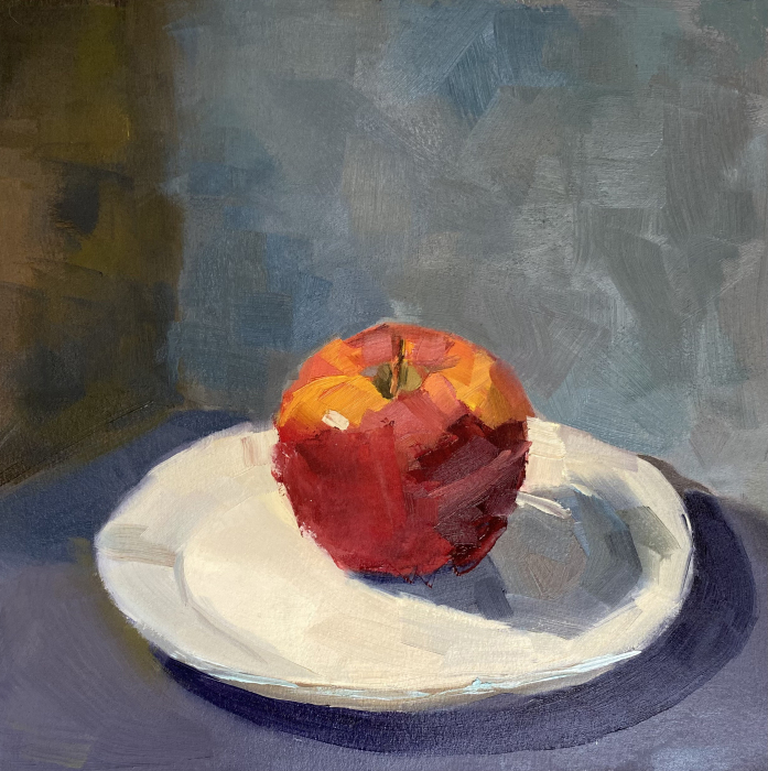 Shoemaker, Patricia, "Red Apple on Plate", Oil, $450