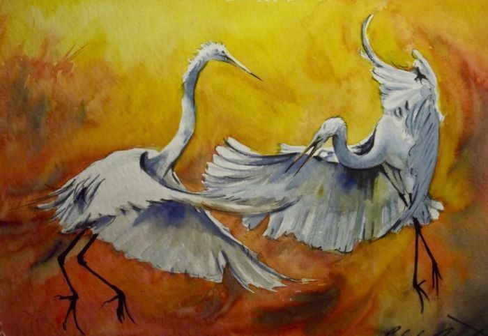 Ralph Acosta, "Mating Dance", watercolor, $900