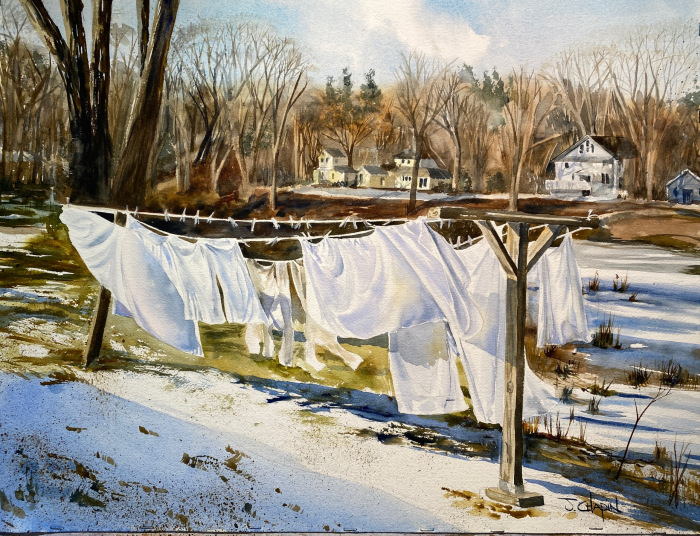 JoAnna Chapin, "Winter Laundry", watercolor, $650
