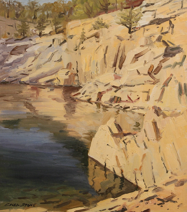 Caleb Stone, "Reflections, Flat Ledge Quarry", oil, $2,000