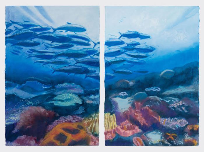 Laura Barr	, <i>	Ocean Elegy, Diptych	, </i>	oil pastel	, 	$1,950