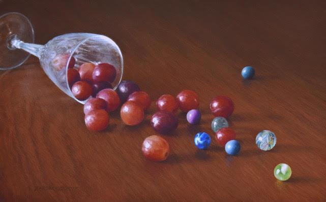 Barbara Groff	, 	Glass, Grapes, Marbles	, 	pastel	, 	$2,400