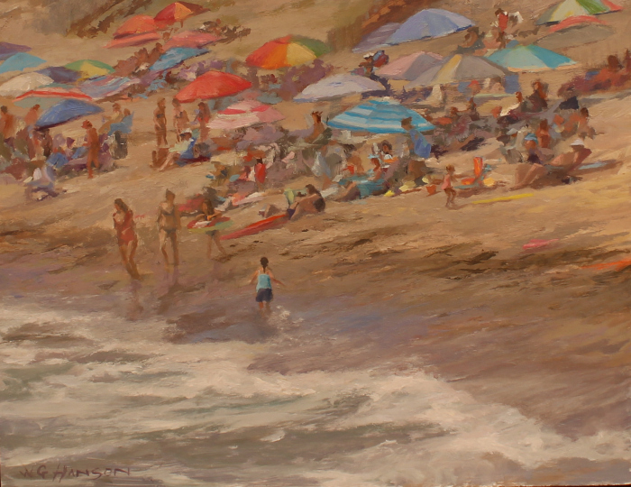 Bill Hanson	, 	Summer Beach	, 	oil	, 	$1,200