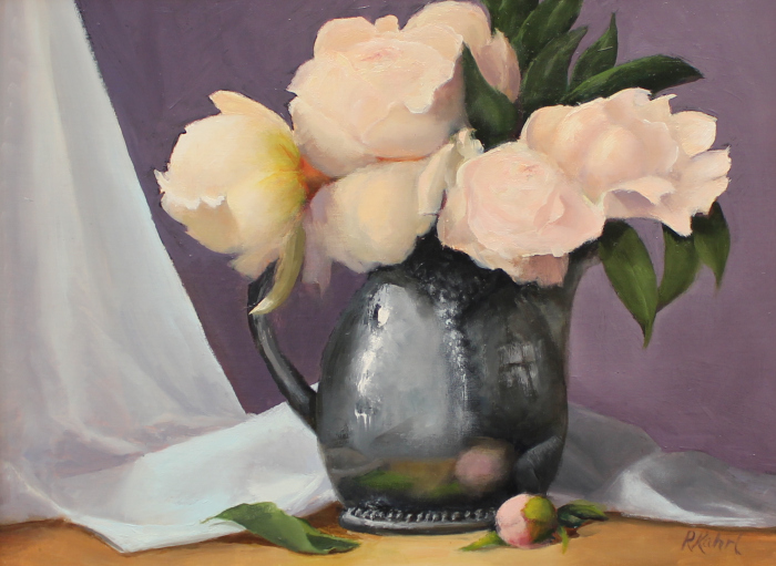 Randie Kahrl	, 	Peonies in Silver Pitcher	, 	oil	, 	$995