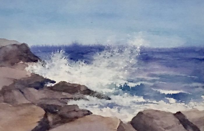 Irene Laime	, 	Rugged Maine Coast	, 	watercolor	, 	$225	, 	18 x 18