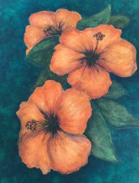 Elin Larson, <i>Hibiscus, </i>watercolor, $400