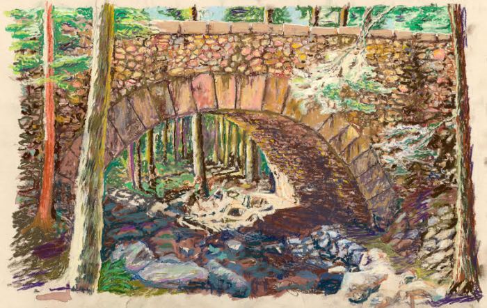 Werner Leipolt, Cobblestone Bridge, pastel, $650