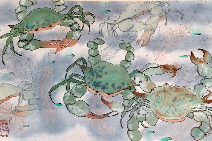 Gale Loch	, <i>	Crabs	, </i>	watercolor	, 	$700	, 	19 x 25
