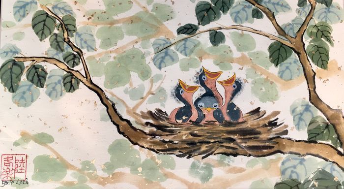 Gale Loch	, <i>	Nestlings	, </i>	watercolor	, 	$500	, 	15 x 23