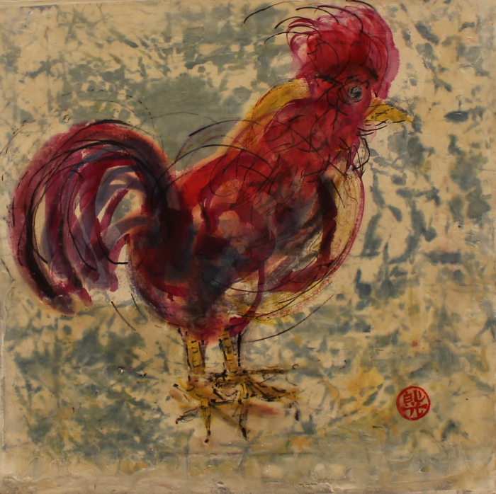 Catherine Redix Mansell, <i>Ruffled Feathers, </i>ink, wax, paper, $195