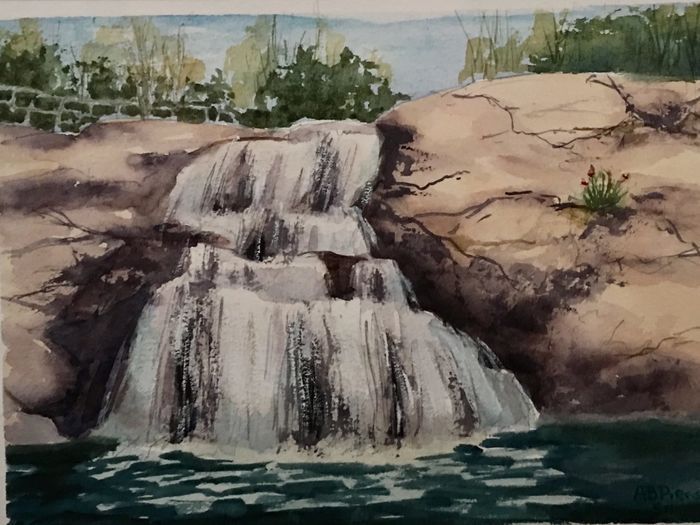 Anne Pierson	, <i>	Chapman's Falls, Spring	, </i>	watercolor	, 	$700	, 	14 x 17