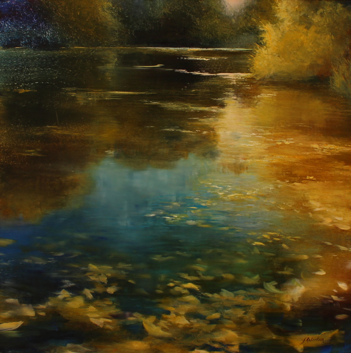 Janine Robertson, Reflecting I, oil/alum, $2200