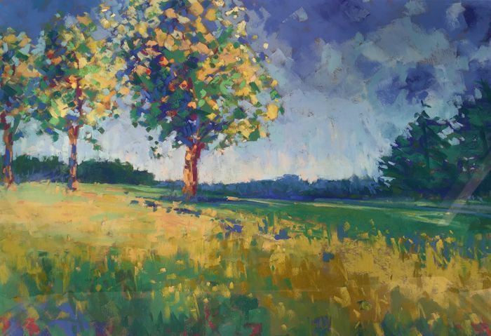 Diana Rogers	, <i>	Edge of the Orchard	, </i>	pastel	, 	$550	, 	14 x 20