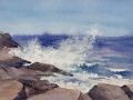 Irene Laime	, <i>	Rugged Maine Coast	, </i>	watercolor	, 	$225	, 	18 x 18