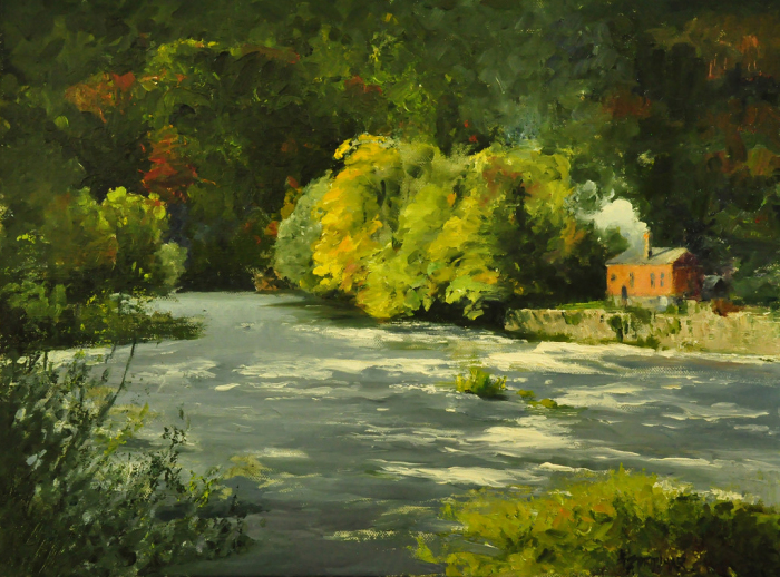 Faripour Forouhar, "Fall Peaking at the River", 18x24, $1,800