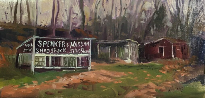 Jennifer Holmes, "Shad Shack", oil, 6x12, $800