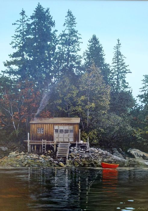 Jeff Sabol, "Fishing Shack", acrylic, 24x18, $2,900