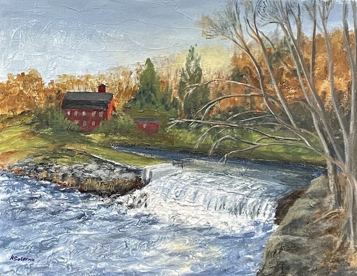 Nick Salerno, "Eight Mile River at Mt. Archer", acrylic, 11x14, $350