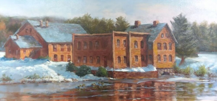 Lynn Wrona, "Sommerville Mill", oil, 10x20, $650