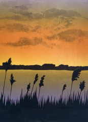 Kathleen DeMeo, "East of the River", monoprint, $500