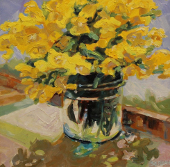 Blanche Serban, "Yellow Snapdragons", oil, $450