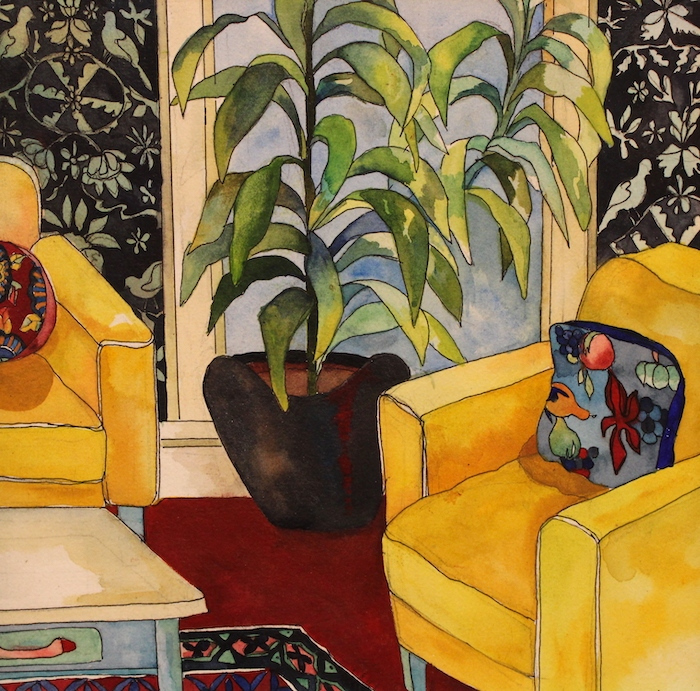 Claudia Van Nes, "2 Yellow Chairs", watercolor, $450