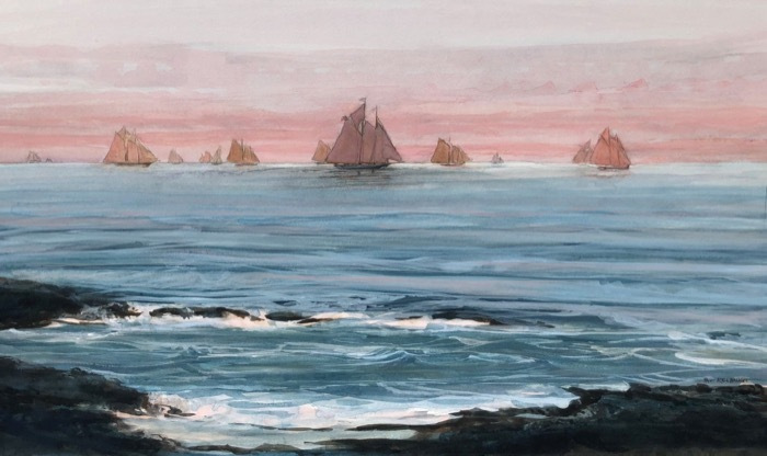 Kelbaugh-Pat-The-Fishing-Fleet-watercolor-18h27w-500-exhibit-2-scaled