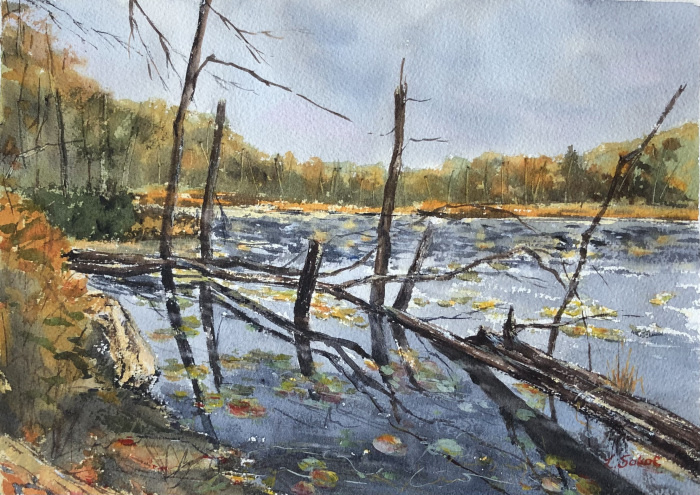 Sokol, Lucia, "Blue Pond, Hope Valley RI", Watercolor, $500
