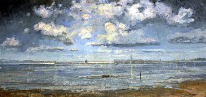 Chrisopher JT Dixon, "Moonlight on the Point", oil, $2,200, 10 3/4 x 22 1/2