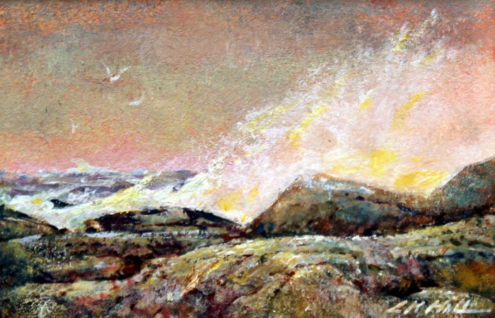 Luther Kelly Hall , "Avery Point Surf", acrylic, $350, 8x10