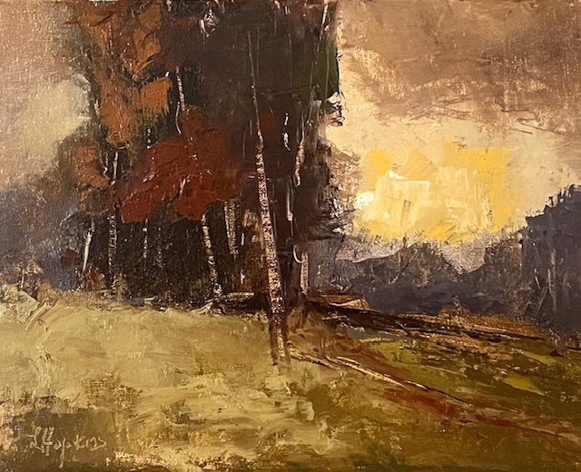 Laura Hopkins, "Autumn Grove I", oil, $450, 8x10