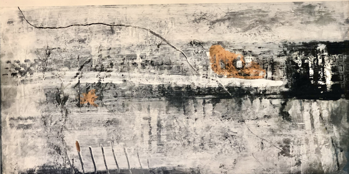 Catherine Mansell, "New London View", encaustic, ink, $400, 12x24