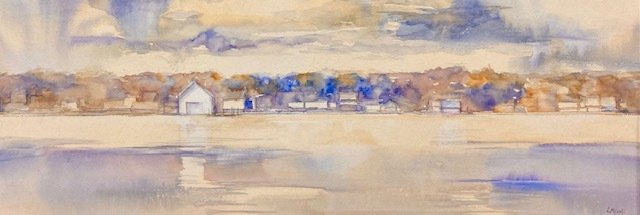 Lisa Miceli, "Mystic River", watercolor, $850, 9x27