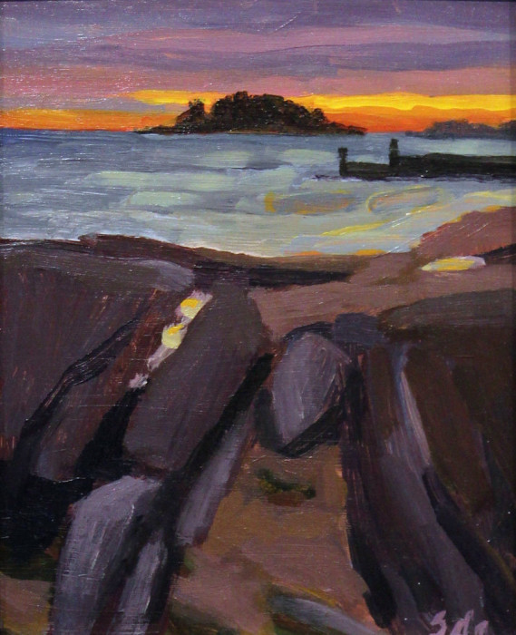 Sara Drought Nebel, "East Warf Rocks", acrylic, $575, 8x10