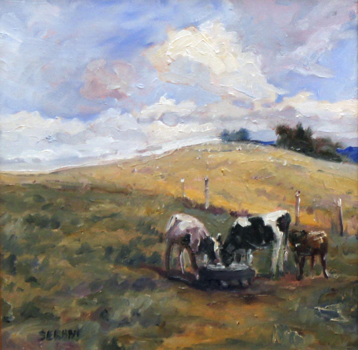 Blanche Serban, "Horsebarn Hill; At the Waterhole", oil, $450, 18x18