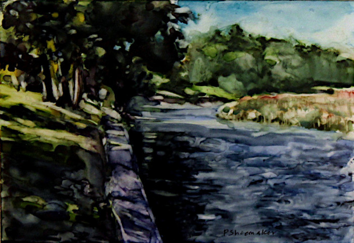 Patricia Shoemaker, "Along the River", watercolor, $350, 5x7