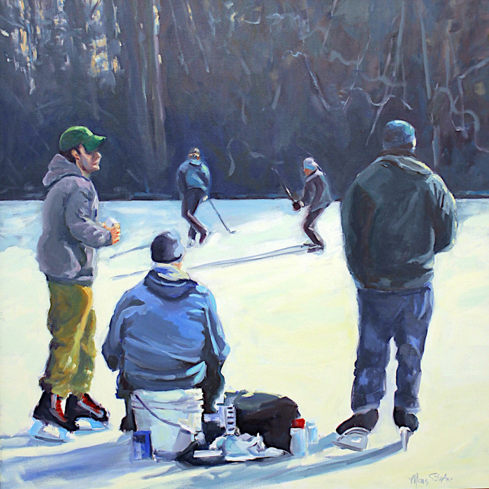 Mona Stratos, "Boys on Ice", oil, $2,800, 36x36
