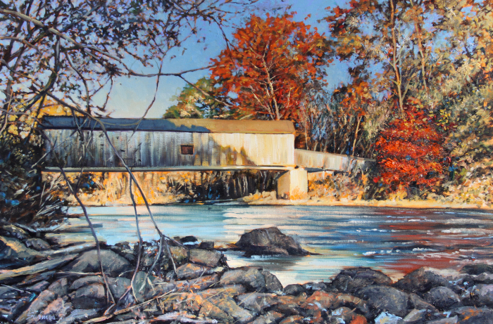 Tom Swimm, "Autumn River Reflections", oil, $4,000, 24x36