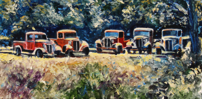 Tom Swimm, "Five Old Veterans", acrylic, $1,400, 10x20