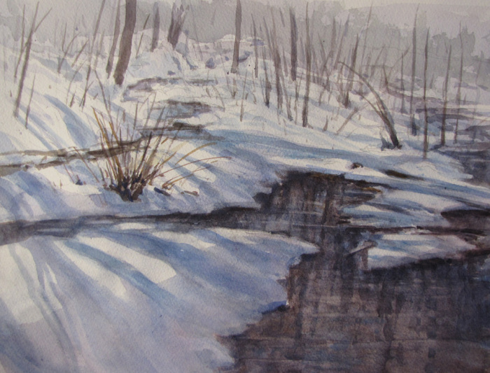 Beverly Tinklenberg, "Early Thaw", watercolor, $325, 11x14