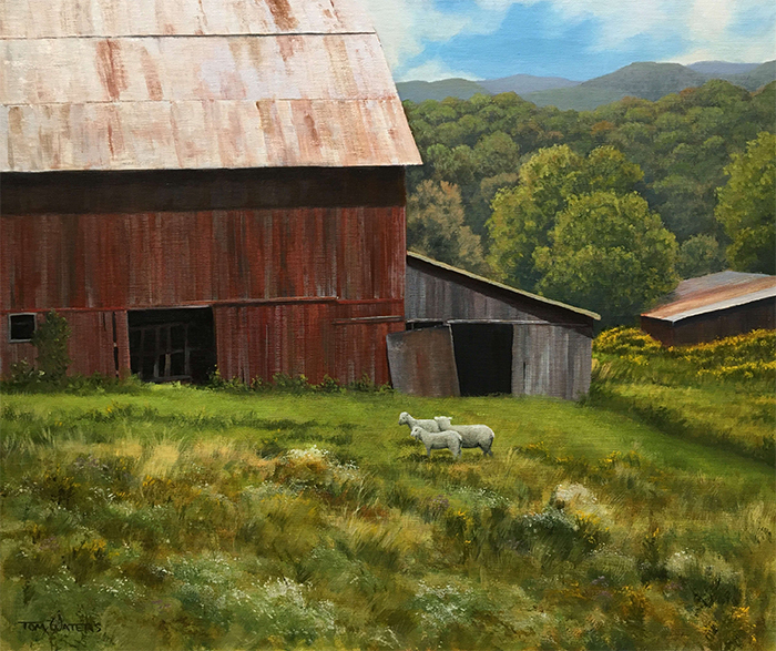 Thomas Waters, "Summer Barn", oil, $1,920, 20x24