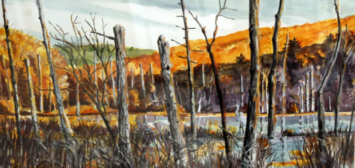 Pete Wlochowski, "Stump Pond", watercolor, $800, 17x24
