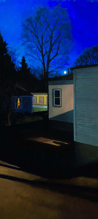 SPolly Seip, "Curious Case in Uncasville", oil on panel, 35x16, $4,400